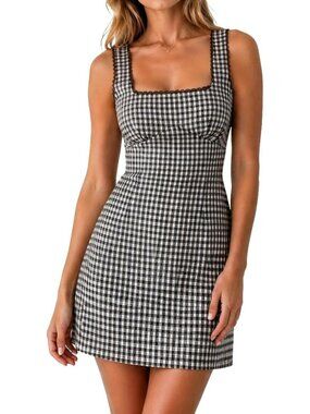 Gingham Plaid Mini Dress - Square Neck, Sleeveless, A-Line Summer Style for